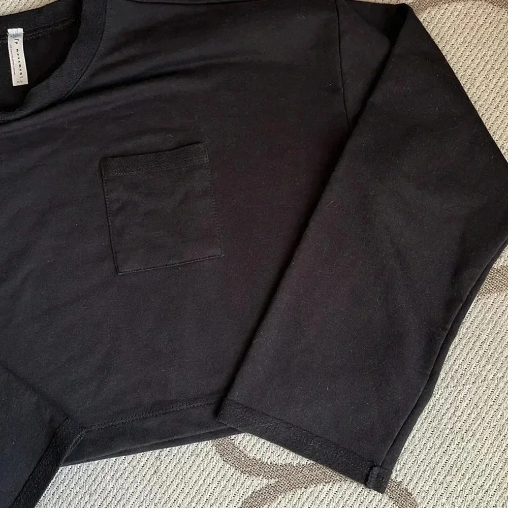 Free People Black Cropped Long-Sleeve Sweatshirt
